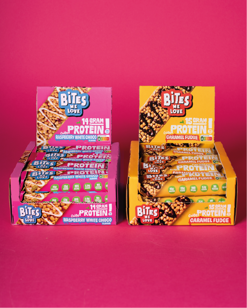 Protein Bar Duo Bundle: Raspberry White Choco + Caramel Fudge